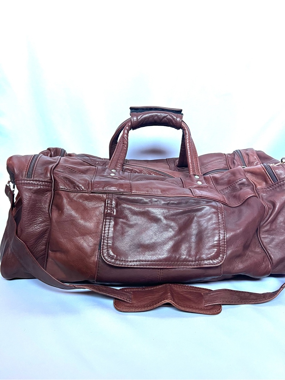 Vintage Carroll Leather Patchwork Duffle Bag Brown Top Grain Leather Weekender
